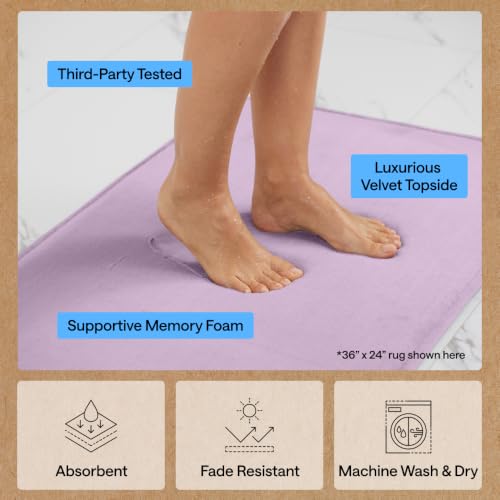 Image of GORILLA GRIP Memory Foam Bath Mat, Soft Absorbent Velvet Bathroom Mats, Durable Dots on Underside, Machine Washable Bathmat, Carpet Rug Room Decor for Shower Tub Floor RV, 24x17 Rugs, Purple