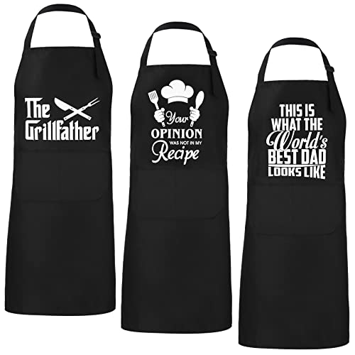 Newcotte 3 Pcs Men Father's Day Aprons Cooking Gifts For Men Dad Kitchen Aprons With Pockets Funny Cooking Chef Apron For Dad Husband Birthday Gifts From Daughter Son Grilling Bbq Baking, 3 Designs #TOP21