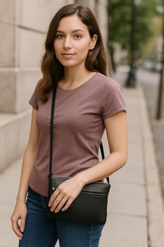 Genuine Leather Womens Purse Double Zipper Top Pockets Crossbody Shoulder Bag for Ladies2