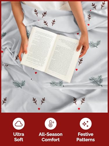 King Mistletoes Sheet Set - Holiday Xmas Pattern Bedding Set - Deep Pockets - Snug Fit - 4PC - Wrinkle Free & Easy Care - Comfy, Cozy Festive Winter - Holiday Sheets for Women, Men, Kids & Teens