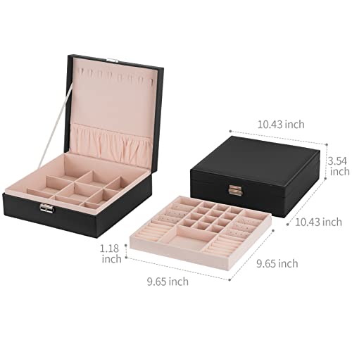 Smileshe Jewelry Box For Women Girls, Pu Leather Organizer Boxes With Lock, 2 Layers Large Display Storage Case For Rings Earrings Necklaces Bracelets #TOP6