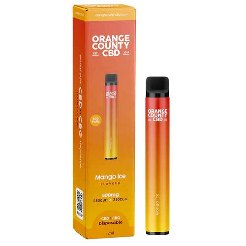 Orange County CBD Pod Desechable - Vape Pen Mango Ice - 500mg - 400mAh - 600 Caladas Aprox - Ideal para empezar vapeando con CBD