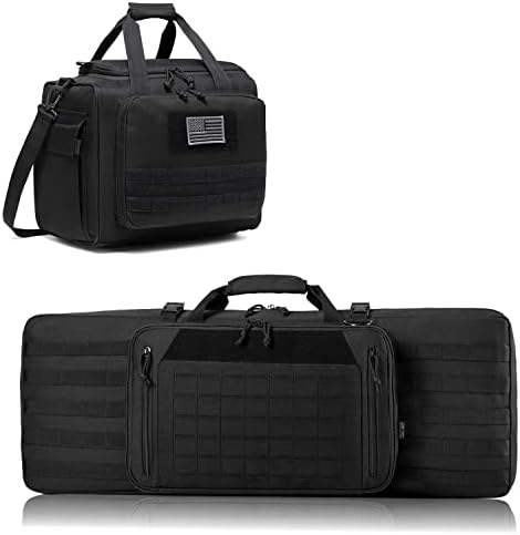 DBTAC Double Rifle Bag 32" (Black) + Range Bag Large for 4+ Pistol (Black), Lockable Zipper, Durable Material, Compact Design