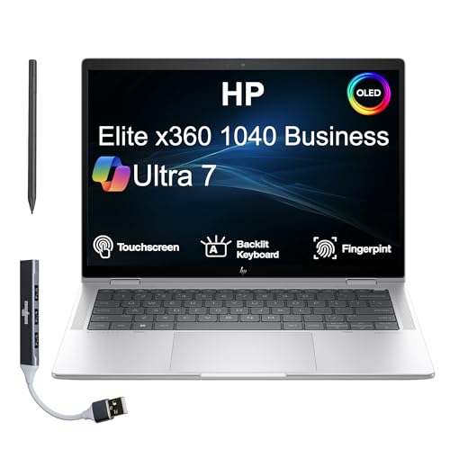 Image of HP Elite x360 1040 Business 2-in-1 Laptop 14.0 inch Touchscreen OLED 2.8K Display (Intel Ultra 7-155H, 32GB LPDDR5X, 1TB SSD, Active Pen, Backlit KB, Fingerprint, Win 11 Pro) w /DKZ USB Port Expander