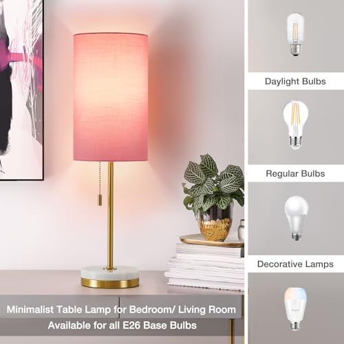 Luvkczc Minimalist Table Lamp Set of 2, Nightstand Lamp for Bedroom Living Room, Modern Pull Chain Bedside Lamp with Marble Base, Fabric Shade, Small Desk Lamp for Home, Office, Reading,Pink by Luvkczc - Used condition - Image 5