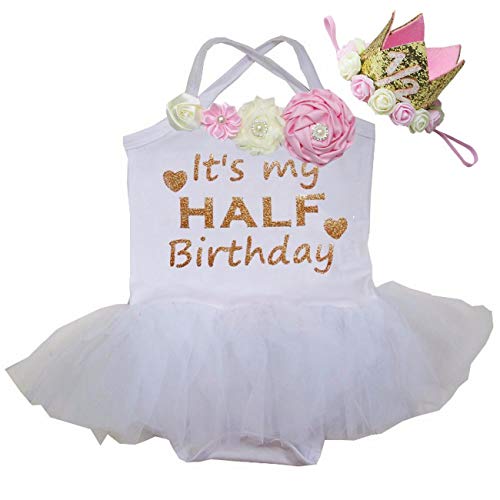 Kirei Sui Baby Flower Half Birthday Tulle Tutu Bodysuit & 1/2 Crown Headband
