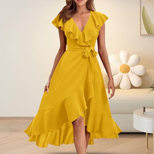 Robe d'été longue à manches à volants et ourlet asymétrique chic - 2