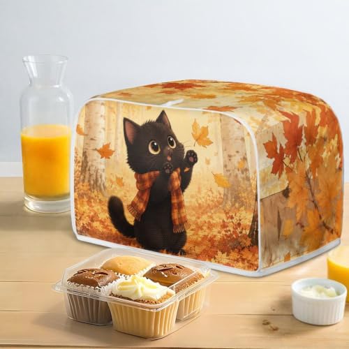 Image of Talayituse Cat Maple Print Toaster Cover 4 Slice Wide Slot, Lightweight Bread Maker Cover Dust Protection Washable Appliance Bag Autumn Decor, M