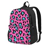 Fbghhty Bonita mochila de gran capacidad con estampado de leopardo turquesa para adultos, escuela, viajes, senderismo, trabajo, uso diario