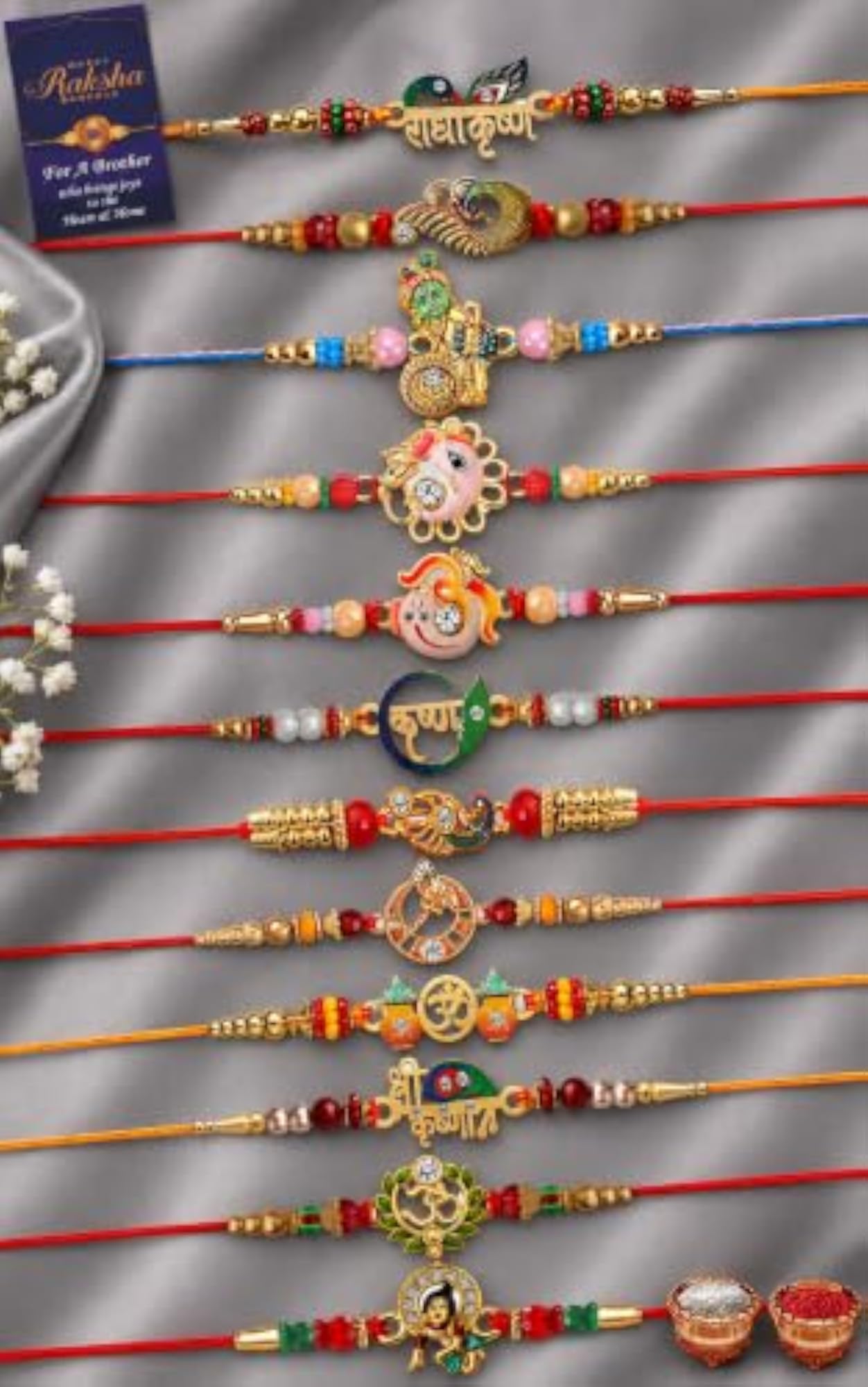12 Designer Rakhi Gift Set for Brothers with Greeting Card