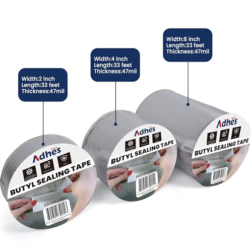 Image of Adhes Butyl Sealing Tape 2 inch x 33feet x 16Rolls, Waterproof Rubber Adhesive Repair Tape for Roof, Window, RV, Pipe, Gutter & Leak Fixing - Weatherproof & UV Resistant