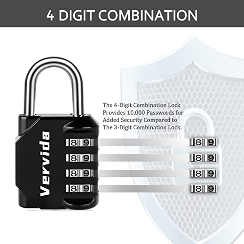 Image of Vervida Combination Lock Resettable, 4 Pack 4 Digit Outdoor Waterproof Combo Padlock for School Gym Locker, Sports Locker, Fence, Toolbox, Gate, Hasp Storage (Black)
