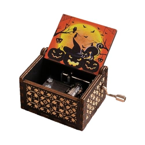 Caja de música de Halloween grabada con mecanismo vintage manual
