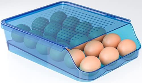Utopia Kitchen Rolling Egg Container for Refrigerator with Lid - Pack of 2 Stackable Plastic Egg Holder for Refrigerator - Terrazo Egg Tray for Refrigerator or Fridge Organizer