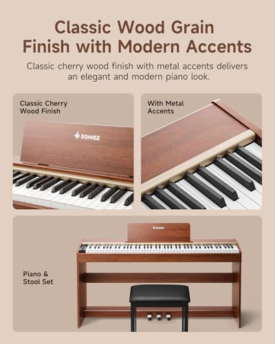 Donner DDP-70 Digital Piano 88 Key Weighted Keyboard with Bench, Full Size Keyboard Piano with Adjustable Touch Sensitivity, LCD, 238 Tones, 100 Demo, Wireless & MIDI Support, Gifts for Beginners - image 6