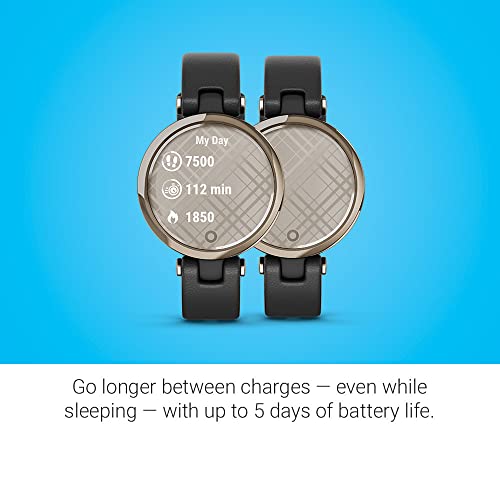 Garmin Lily™, Small Smartwatch With Touchscreen And Patterned Lens, Light Gold With Black Leather Band #TOP2
