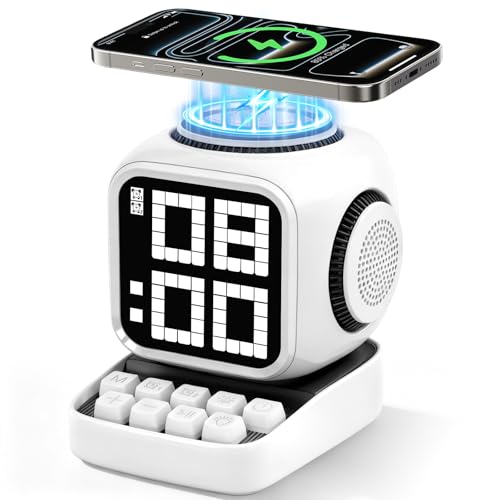 Smart Bluetooth Speaker with Wireless Charger: Tiffhome Digital Alarm Clocks for Bedrooms - 15W Fast Wireless Charging Station with 3 Modes - Portable Speaker Gifts for Men Women