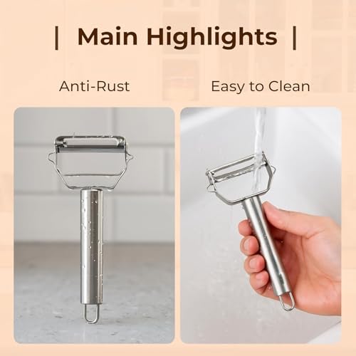 Image of Stainless Steel Vegetable Peeler with Julienne Blade, Potato Peeler & Fruit Slicer, Ergonomic Grip, Easy Clean Kitchen Peeler for Carrot, Cucumber, Apple & Vegetables