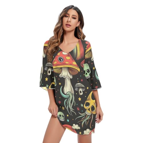 Robe de fête crâne champignon noir en mousseline pour soirée
