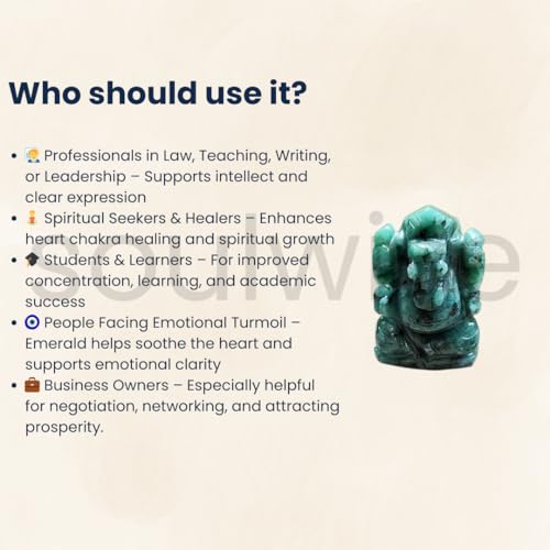 Image of SOULWISE Natural Emerald Gemstone Lord Ganesha Idol Hand Carved Crystal Ganesh Murti for Home Temple Vastu Spiritual Decor Meditation Altar Ganpati Statue Gift