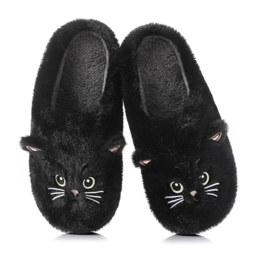 Puimentiua Winter Katze Hausschuhe,Damen Plüsch Hausschuhe,Kuschel Lustig Tiere Schuhe,Cat Slippers (44-45 EU)