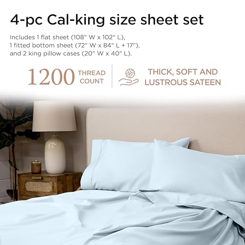 Image of Threadmill 1200TC Supima Cotton Cal King Sheet Set, Sateen, Light Blue