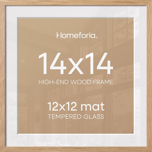 Image of Homeforia Wood Square Frame 14x14, High End Natural Oak 14 x 14 Light Wooden Picture Frames with Mat 12 by 12 inch Photo, 14by14 Poster Frames Matted to 12x12 Print, Tempered Glass, Wall Kit, Set of 3