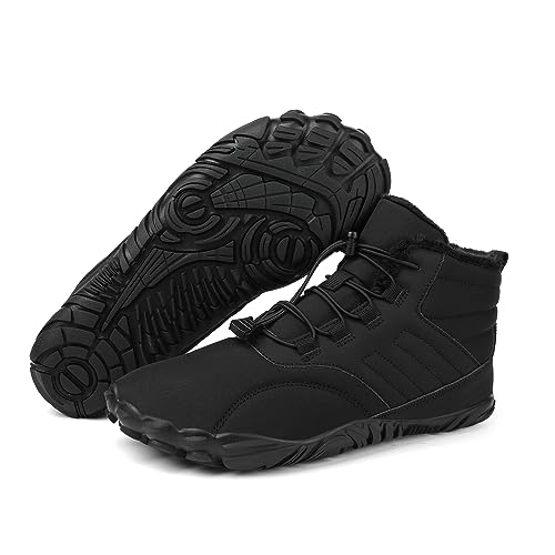 Men's Women's Winter Snow Boots, Slip On Warm Fur Lined Zero Drop Barefoot Hiking Boots, Wide Toe Box Ankle Booties, Minimalist Waterproof Non-Slip Sneakers Hike Shoes for Hiking Walking Outdoor