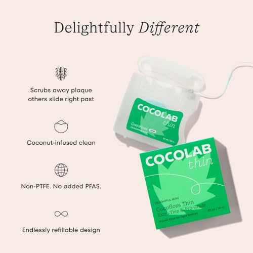 Image of Cocofloss Thin Dental Floss by COCOLAB, Tight Spaces, Mint Scent, 4-Pack