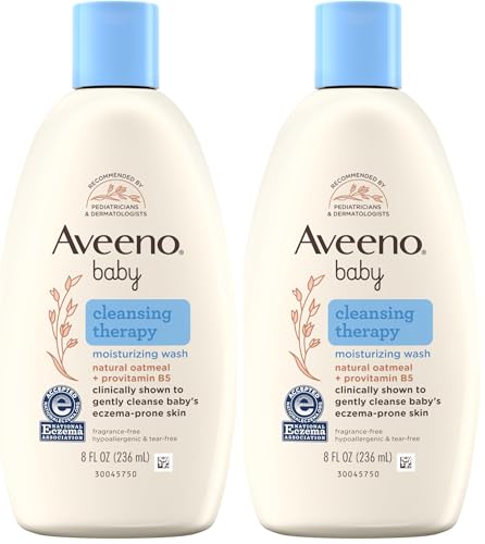 Image of Aveeno Baby Cleansing Therapy Moisturizing BabyBody Wash with Natural Oatmeal & ProVitamin B5, Gentle Tear-Free BabyBath Wash for Sensitive & Eczema-Prone Skin, Hypoallergenic, 8 oz (Pack of 2)