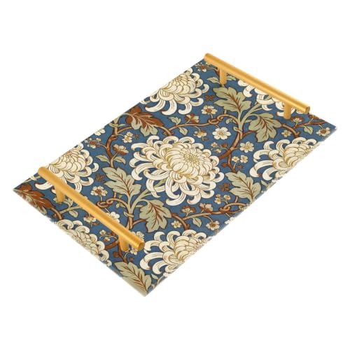 Bandeja rectangular de crisantemo vintage para mesa de café acogedora 2