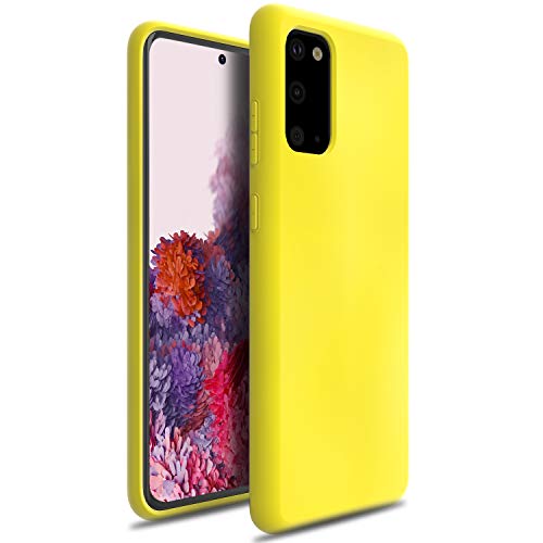 ZUSLAB for Samsung Galaxy S20 Case, Liquid Silicone Anti-Scratch Gel Rubber Shockproof Protective Cover with Soft Microfiber Lining (2020) - Yellow