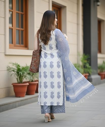 Image of ANNI Designer Women's Viscose Blend Straight Printed Kurta with Palazzo & Dupatta | Sleeveless Ethnic Kurta Set for Women | Casual Office Wear