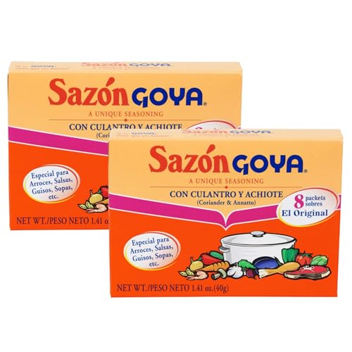 GOYA Sazón con Culantro y Achiote Pack 2 x 40 g (16 Sobres) | Condimento Latino para Arroces, Sopas, Guisos, Carnes y Legumbres | Sazonador Original con Cilantro y Achiote