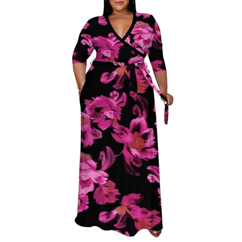 Image of Runwind Plus Size Dress for Women - 3 /4 Sleeve V Neck Maxi Dresses for Women (XL-6XL)