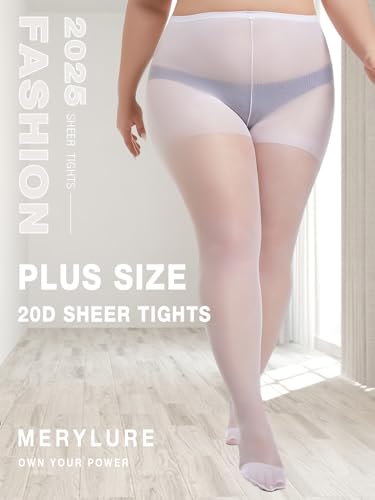 Image of MERYLURE Plus Size Sheer Tights for Women,20D Control Top Pantyhose Reinforced Toes High Waist Stockings 3 Pairs 1XL-6XL