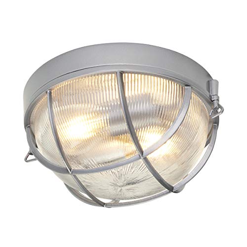 Image of Outdoor IP44-2 Bulb Flush Light - Silver - LED E27 60W Bulb - Outside - External - Exterior