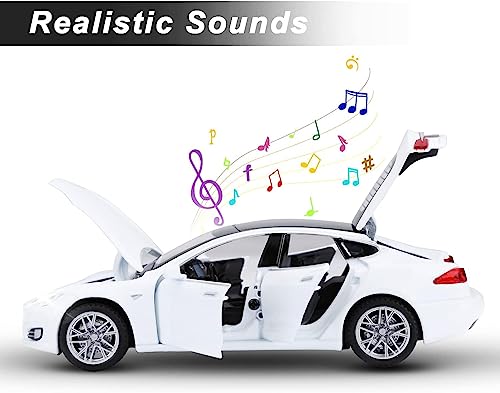 Image of Diecast Alloy Metal Pull Back Die-cast Car 1:32 Tesla S Toy car with Openable Doors & Light, Music Boys Gifts Toys for Kids [Black-Colors as Per Stock]