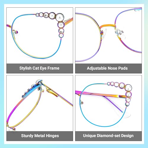 Image of Zeelool Stylish Metal Cat Eye Glasses Frame for Women with Non-prescription Clear Lens ZJGM751692-04 Multicolor, Large