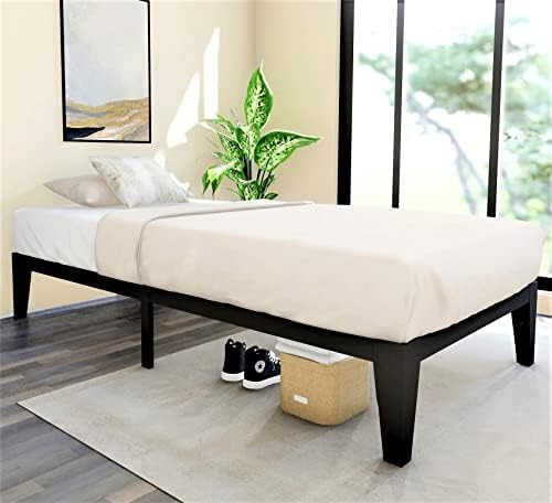 FIRSTHOMES Twin Bed/Twin Bed Frame/Twin Size Metal Platform Bed Frame with Steel Slats/Twin Bed Frame/Easy Assembly/No Box Spring Needed/Without Headboard/ 12” Height/Black