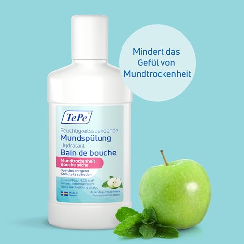 TePe Feuchtigkeitsspendende Mundspülung bei Mundtrockenheit, milder Apfel-Minzgeschmack, fluoridhaltige Mundspülung, die das Gefühl von Mundtrockenheit mindert – Bild 3