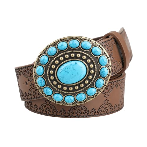Western Leather Belts for Women Men Cowgirl Cowboy Belt, Women Boho Belts for Jeans, Country Belt