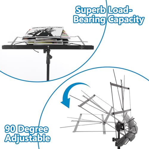 Image of Foldable Stable Music Stand & Table Stand 2 in 1 Dual Use, Height Adjustable Music Stand with Waterproof Carry Bag, Music Holder for Children and Adults, Music Stand Black