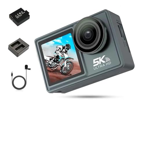 Para vlogs con micrófono externo y control remoto NUEVA Cámara de Acción 5K 4K 60FPS WiFi Anti-vibración Pantalla Dual 170° Gran Angular 30m Cámara Deportiva Impermeable con Control Remoto(AT-M40R -C)
