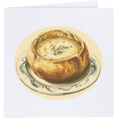 Azeeda 'Sourdough Bread Bowl Filled with Creamy Soup' Blank Greeting Card (GC00074929)