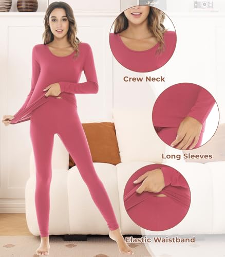 Image of NACHILA Thermal Underwear for Women-Viscose Made from Bamboo,Soft Long Johns Set Base Layer Pajamas Set Long Sleeve Pjs