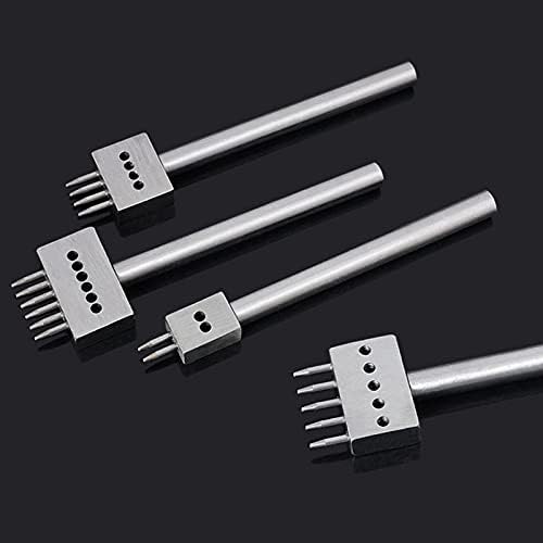 Stainless Steel 2pcs 6 Prong Row Hole Punch Diamond Lacing Stitching Chisel Set DIY Leather Craft Tool Kits (4mm)