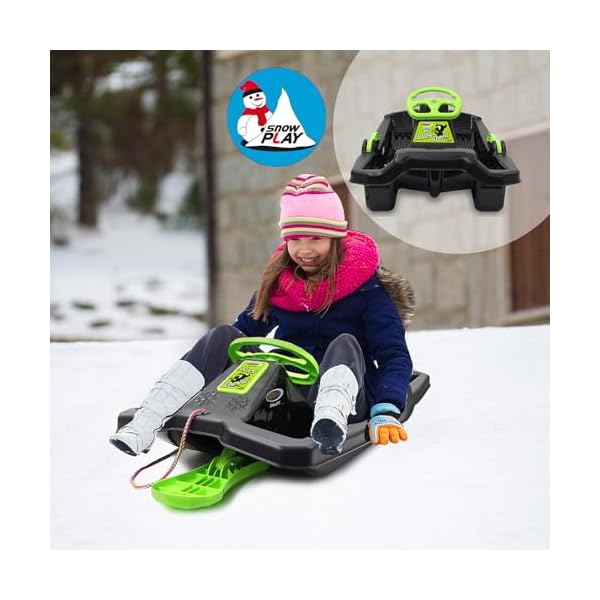 Snow Play Bob Black Devil – Robuster Kinderbob mit Lenkrad und Handbremse – Bild 8