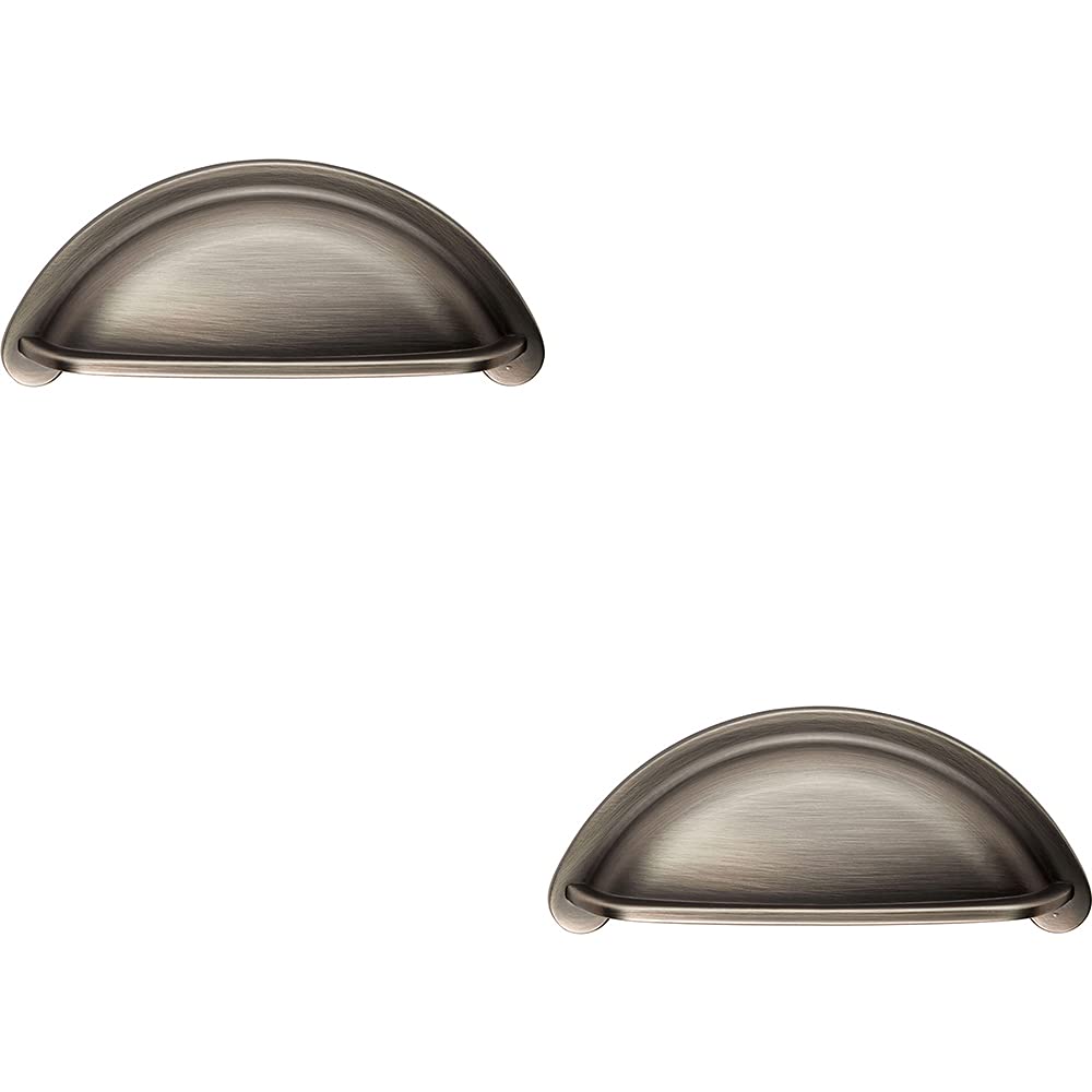 2 PACK | Cabinet Cup Pull Handle - 94 x 41.5mm - 76mm Fixing Centres - Gun Metal | Pull Handle for Lightweight Internal Cupboard Doors - Metal Cabinet Cup Pull Handle - Kitchen Drawers