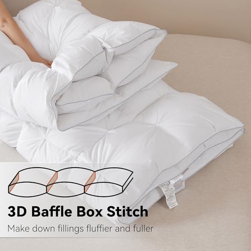 SNOWMAN Premium Down Comforter King Size, Luxurious All Season Duvet Insert with Cotton Blended Fabric, 44oz Fill Weight Pinch Pleat Design Hotel Bedding Comforter (White,106"x90")